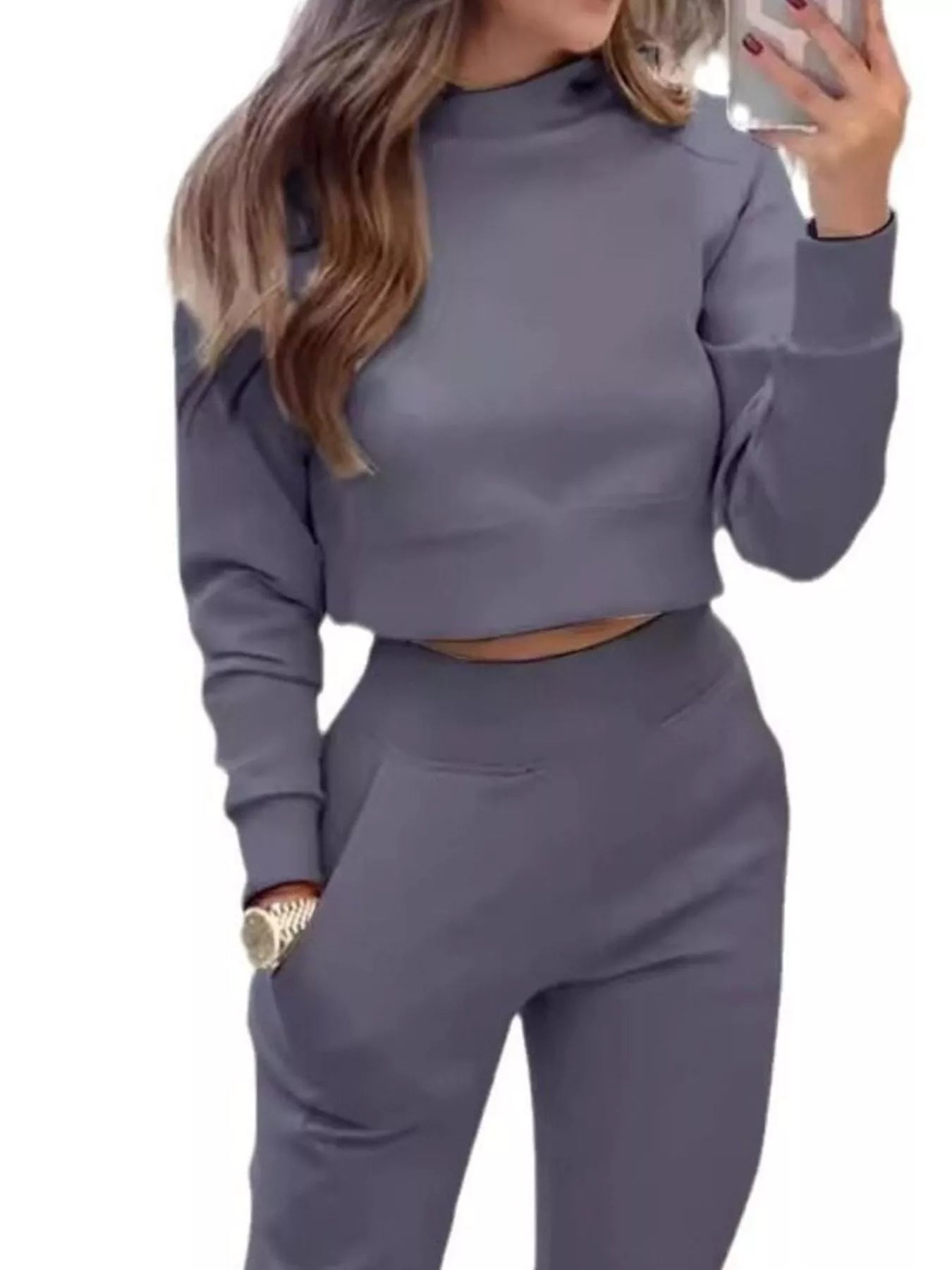 Hazel Blues® |  Casual Chic Cropped Sweatshirt and Jogger Set
