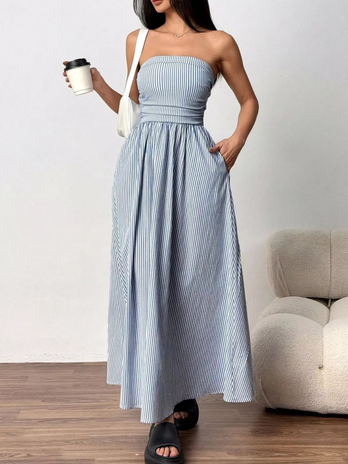 Hazel Blues® |  Striped Strapless Casual Maxi Dress