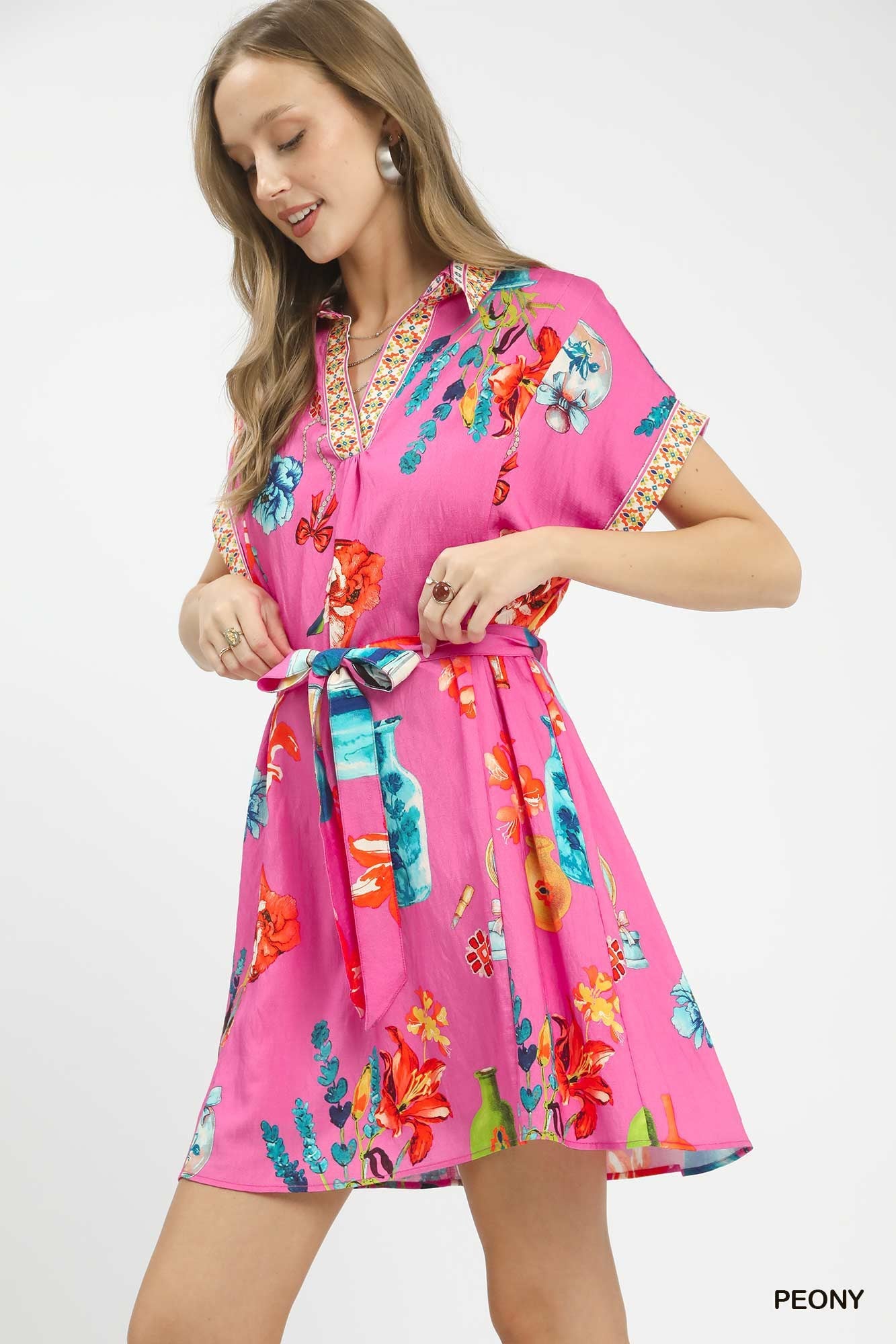 Hazel Blues® |  Umgee Floral Print Mini Dress with Belt