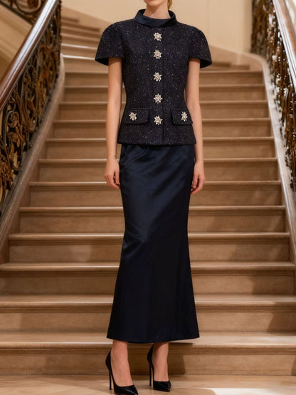 Hazel Blues® |  Tweed Jacket and Satin Skirt Set