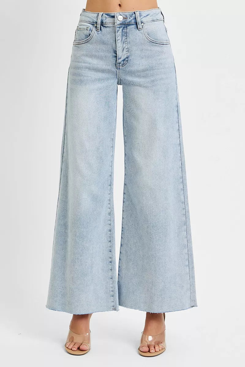 Hazel Blues® | RISEN High Rise Ankle Wide Palazzo Jeans