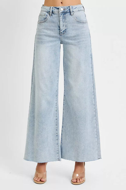 Hazel Blues® | RISEN High Rise Ankle Wide Palazzo Jeans