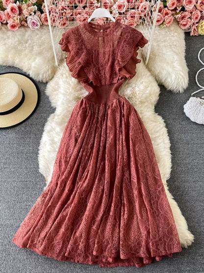 Hazel Blues® |  Ruffled Mock Neck Lace Maxi Dress