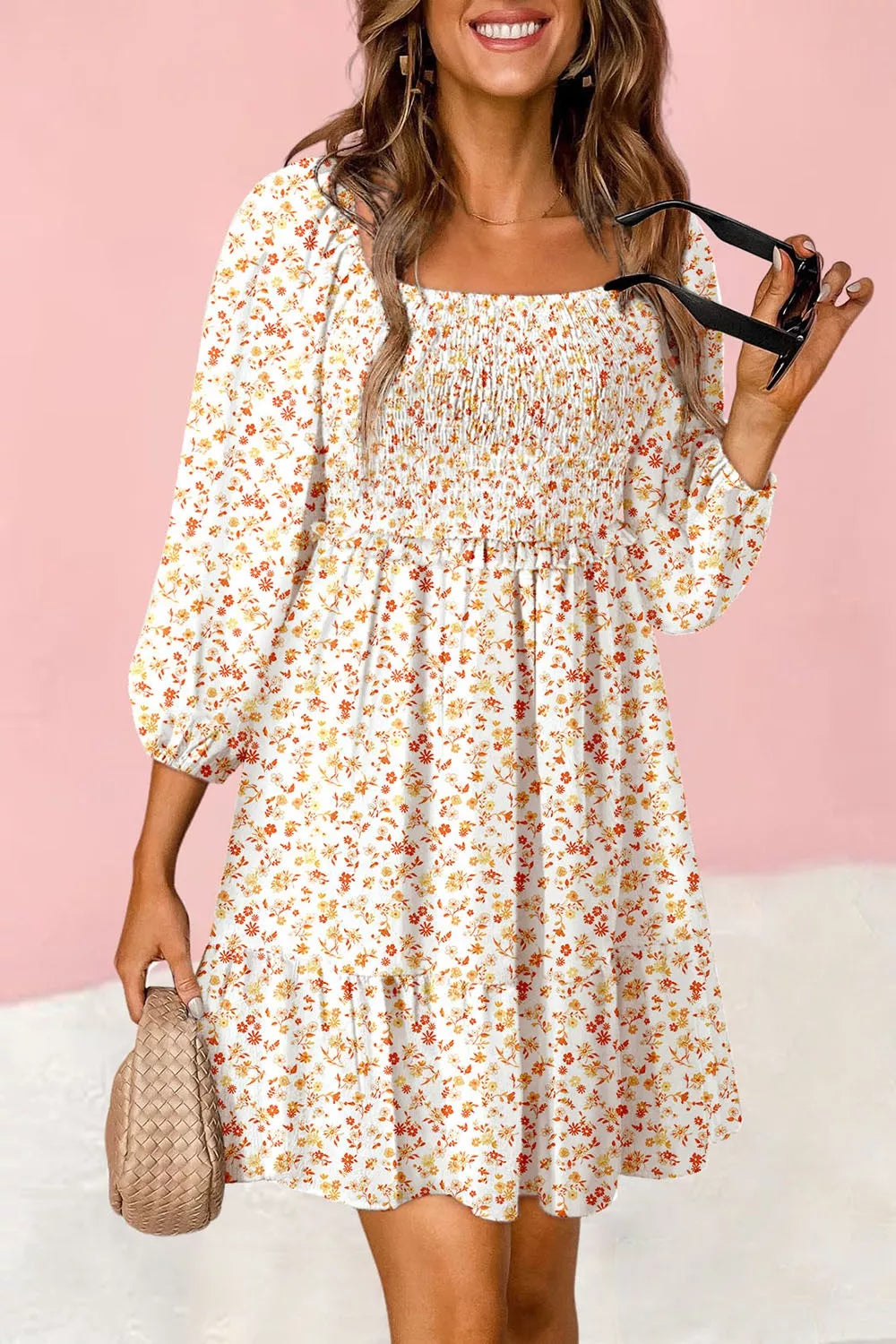 Hazel Blues® |  Floral Print Smocked Mini Dress