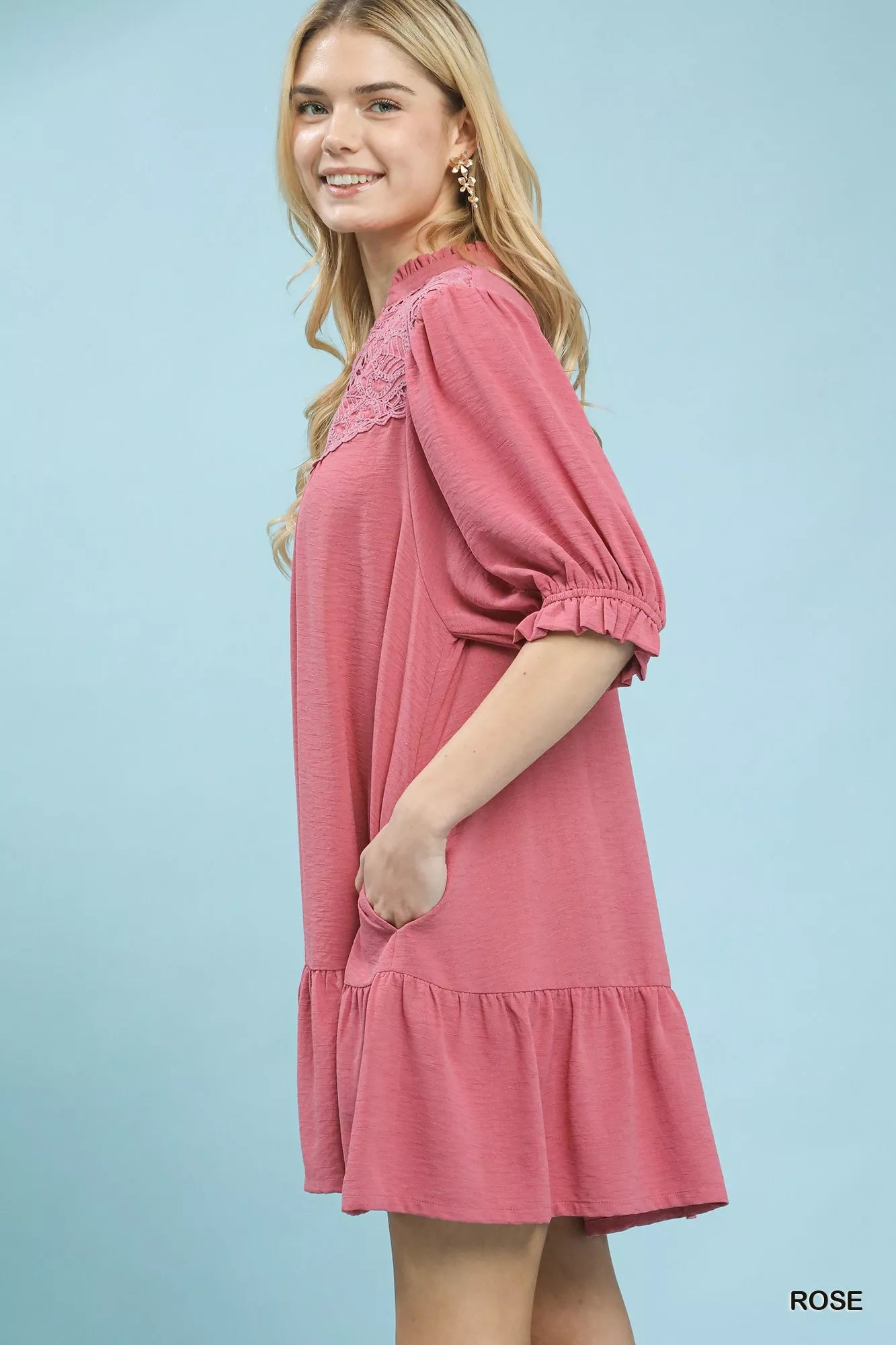 Hazel Blues® |  Umgee Lace Yoke Tiered Mini Dress