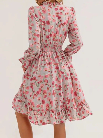 Hazel Blues® |  Floral Notched Flounce Sleeve Dress