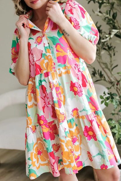 Hazel Blues® |  Button Down Floral Puff Sleeve Babydoll Dress