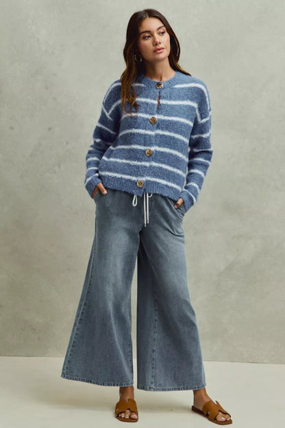 Hazel Blues® |  SO ME Mid Rise Elastic Waist Flare Denim Jeans