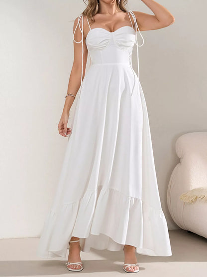Hazel Blues® |  Sweetheart Neck Tie-Strap Ruffle Hem Maxi Dress