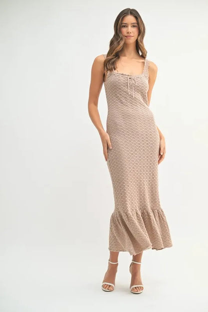 Hazel Blues® |  MABLE Ruffled Hem Sleeveless Crochet Knit Midi Dress