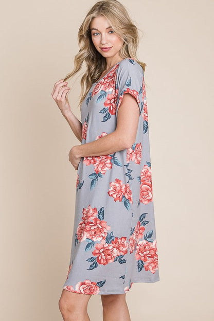 Hazel Blues® |  BOMBOM Floral Round Neck Short Tee Dress with Pockets