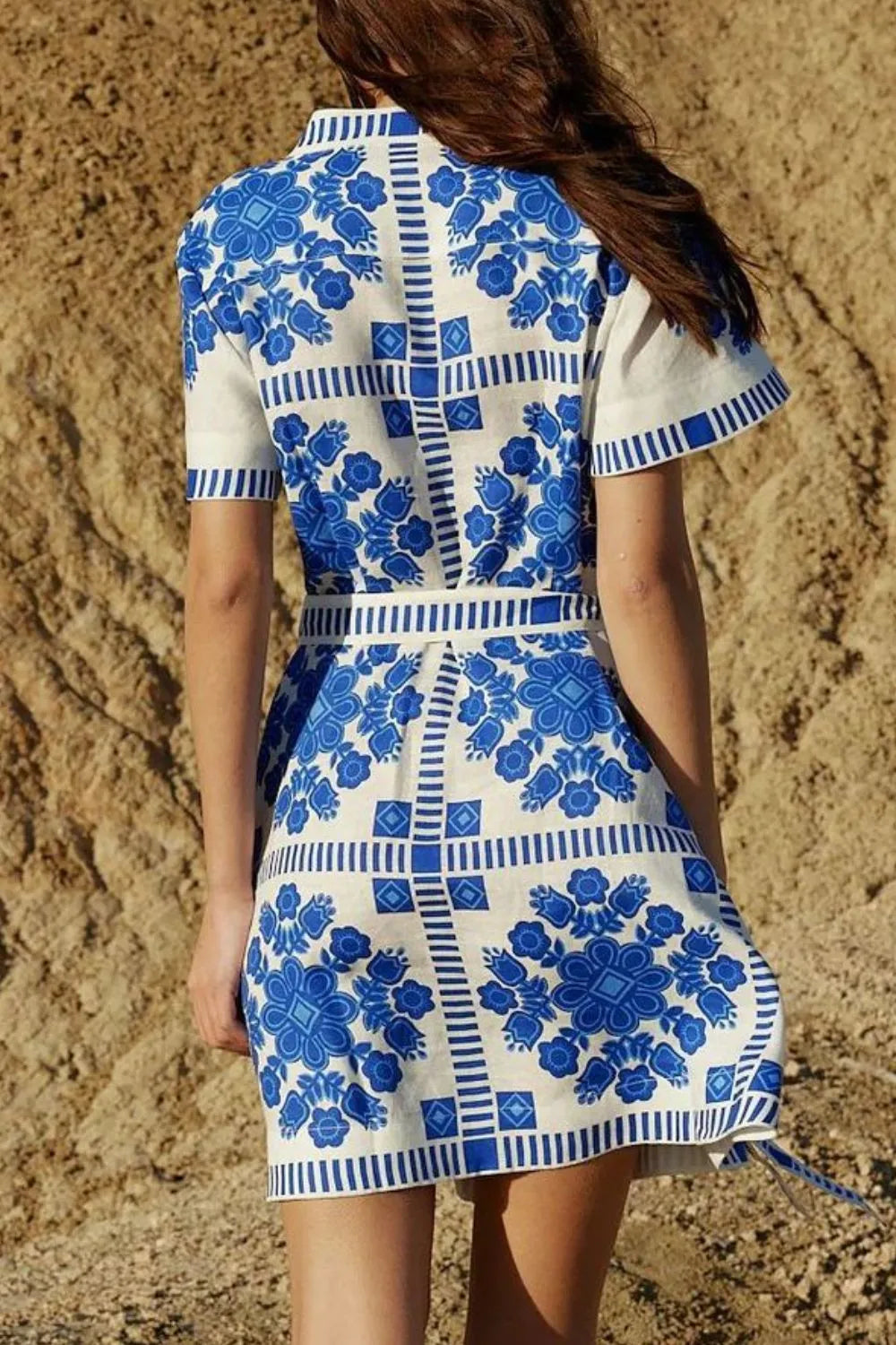 Hazel Blues® |  Printed Tie Waist Short Sleeve Dress