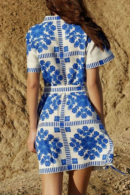 Hazel Blues® |  Printed Tie Waist Short Sleeve Dress