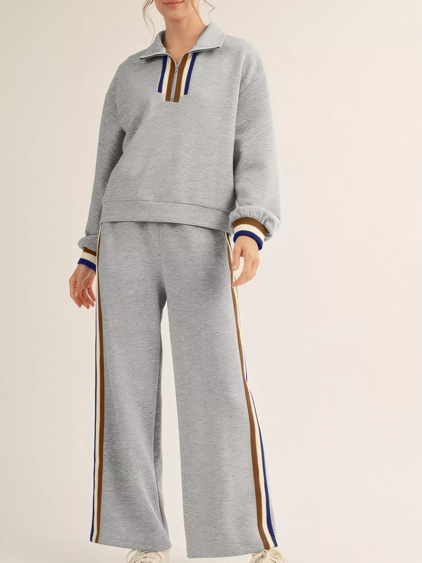 Hazel Blues® |  Casual Striped Trim Top and Pants Set