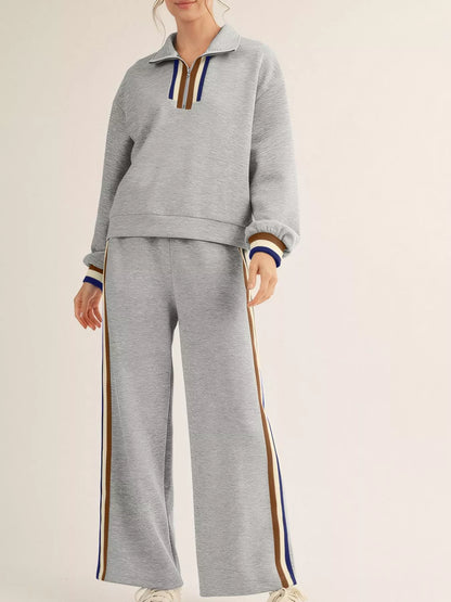 Hazel Blues® |  Casual Striped Trim Top and Pants Set