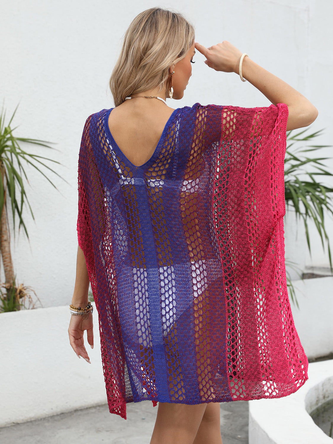 Hazel Blues® | Openwork Contrast V-Neck Cover-Up