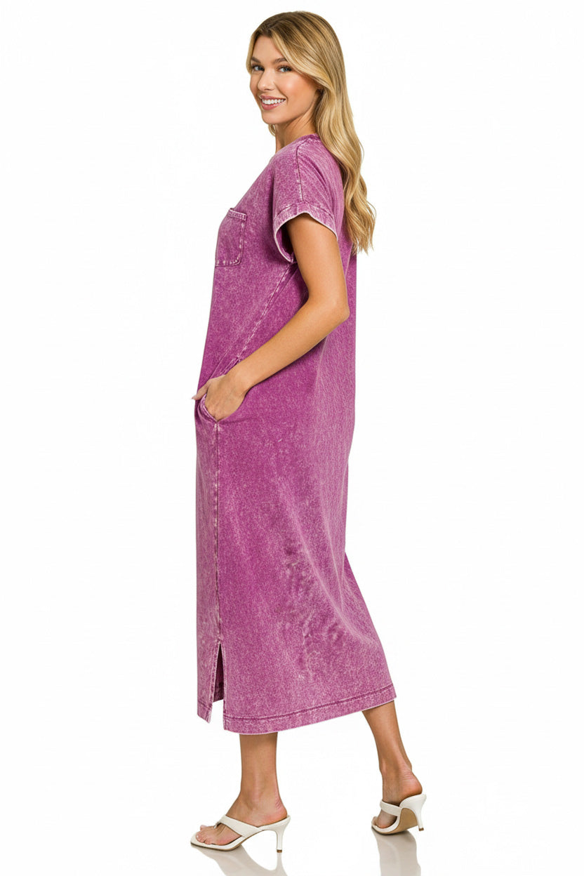 Hazel Blues® |  Zenana Washed Exposed Seam Short Sleeve T-Shirt Dress