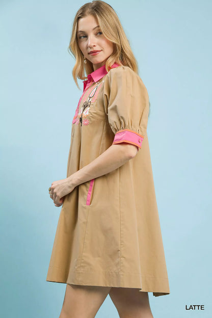 Hazel Blues® |  Umgee Embroidered Contrast Trim Tunic Dress