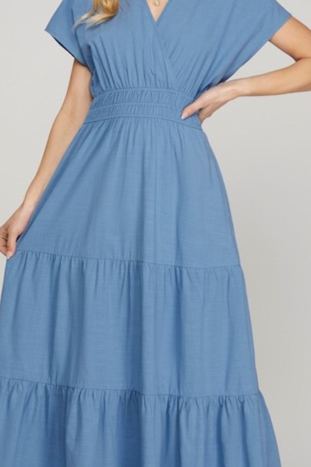 Hazel Blues® |  She + Sky Surplice Short Sleeve Tiered Maxi Dress With Pockets