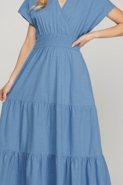 Hazel Blues® |  She + Sky Surplice Short Sleeve Tiered Maxi Dress With Pockets
