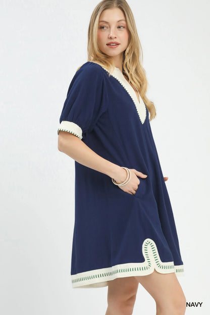 Hazel Blues® |  Umgee Linen Contrast Trim Midi Dress