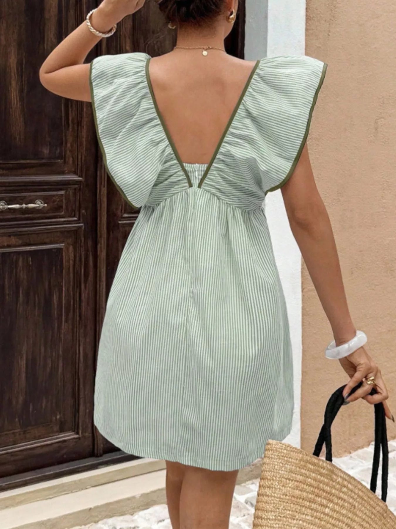 Hazel Blues® |  Striped Ruffle Sleeve Mini Dress