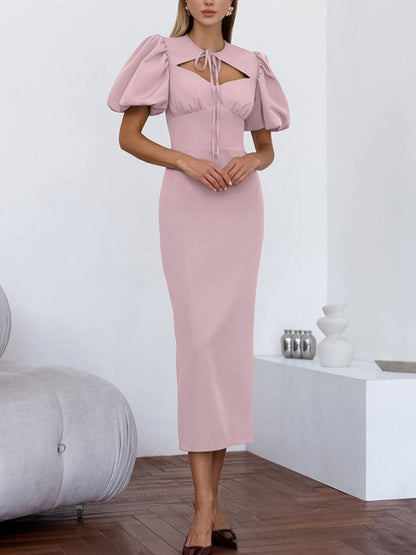 Hazel Blues® |  Cutout Front Puff Sleeve Dress