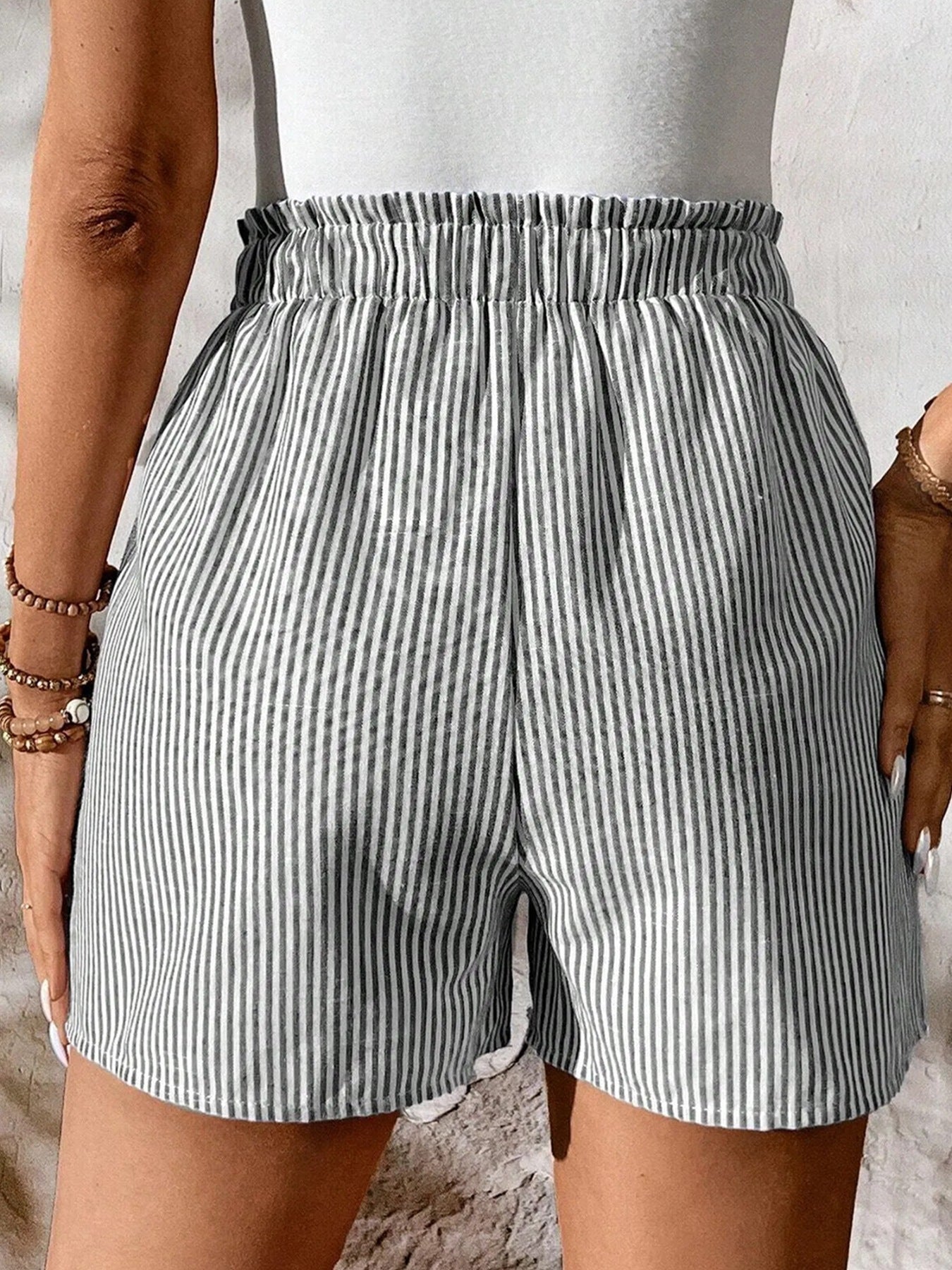 Hazel Blues® |  Striped Elastic Waist Drawstring Shorts