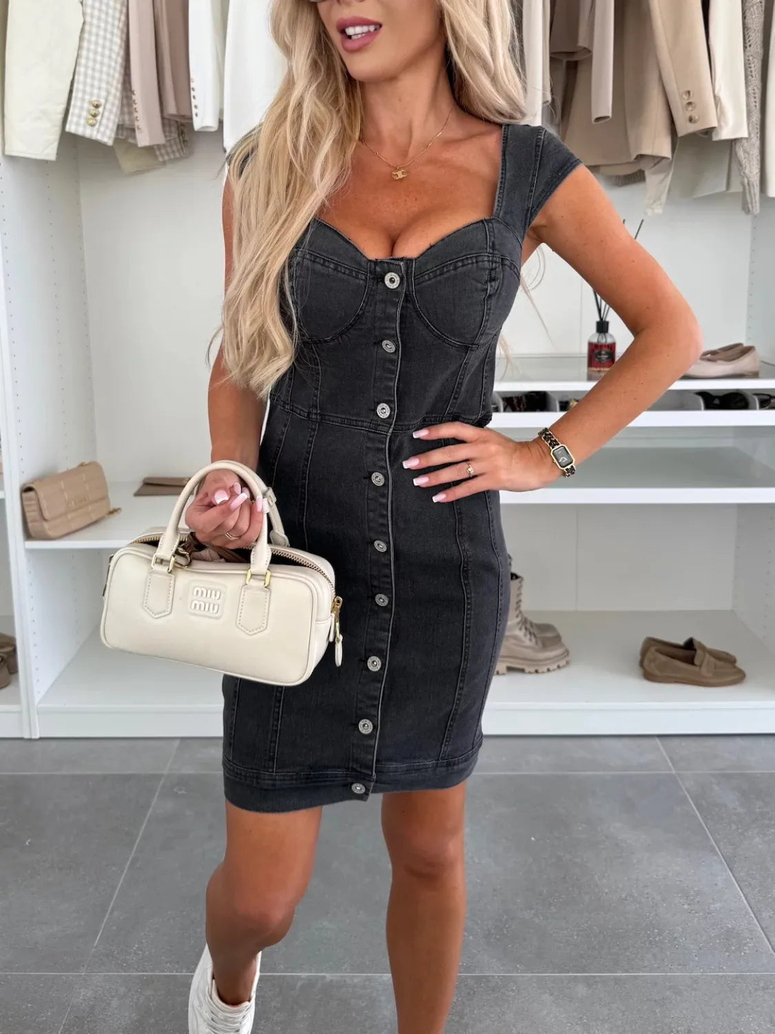 Hazel Blues® |  Sweetheart Neck Cap Sleeve Denim Dress