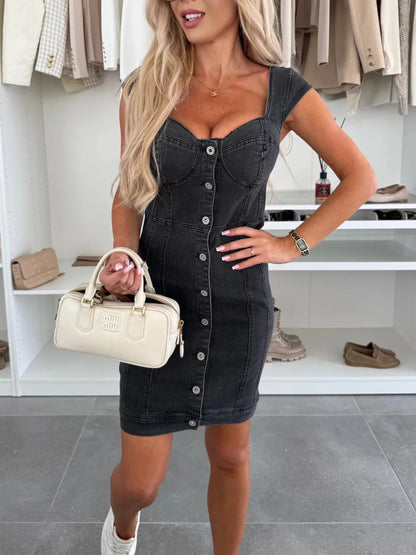 Hazel Blues® |  Sweetheart Neck Cap Sleeve Denim Dress