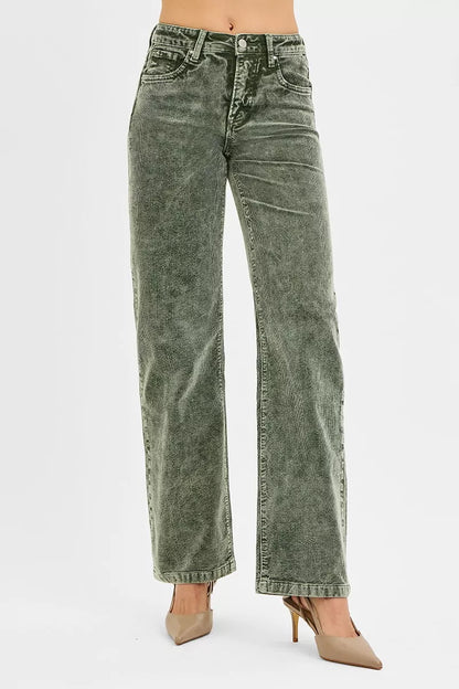 Hazel Blues® |  RISEN Tummy Control Mid Rise Straight Leg Corduroy Pants