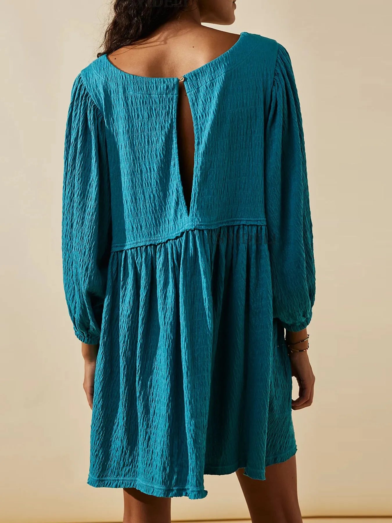 Hazel Blues® |  Textured Round Neck 3/4 Sleeve Dress