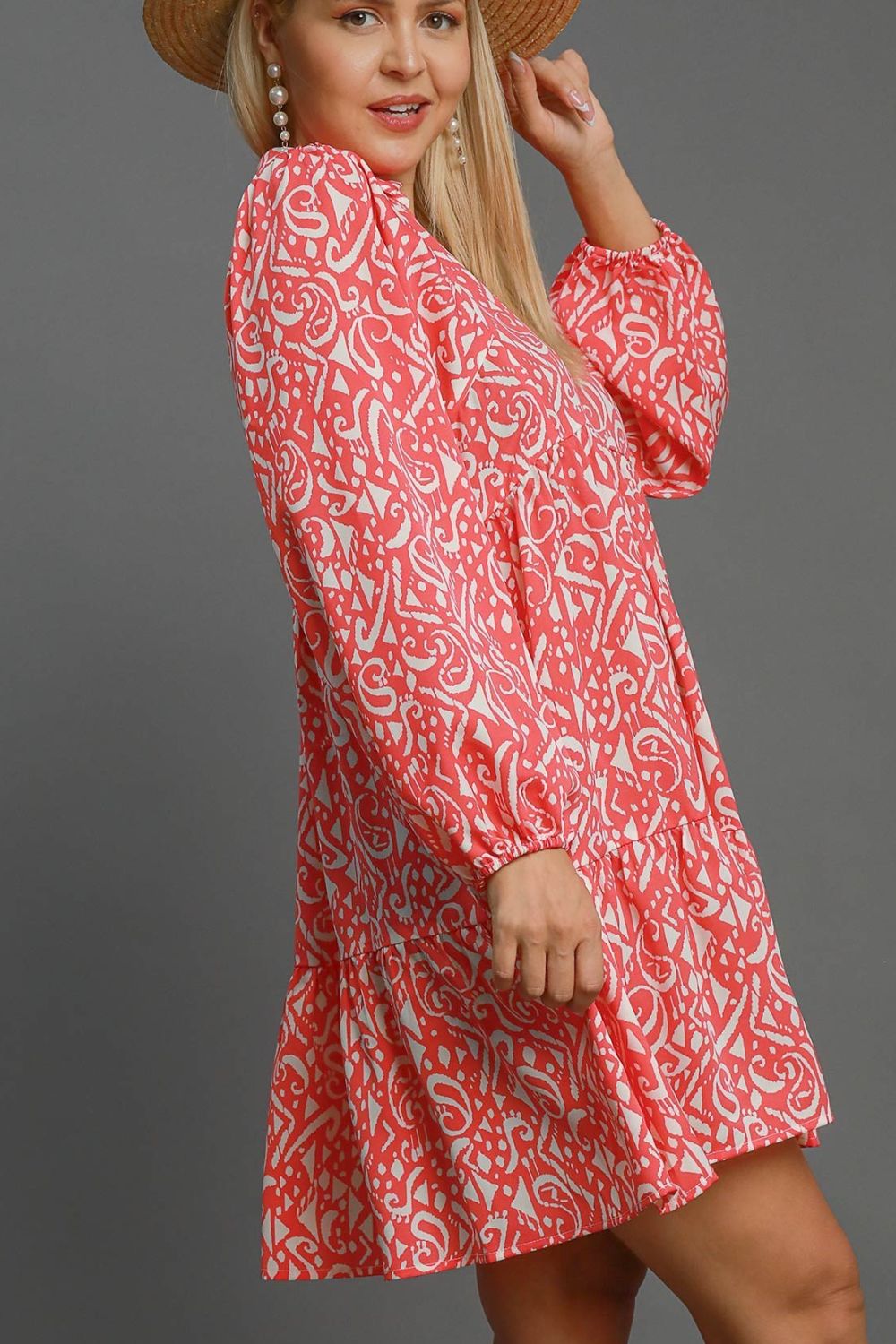 Hazel Blues® | Umgee Two Tone Print Balloon Sleeve Tiered Dress