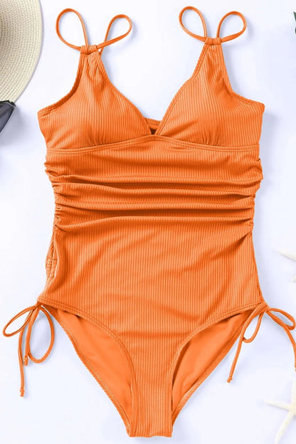 Hazel Blues® | Drawstring Plunge One-Piece Swimwear
