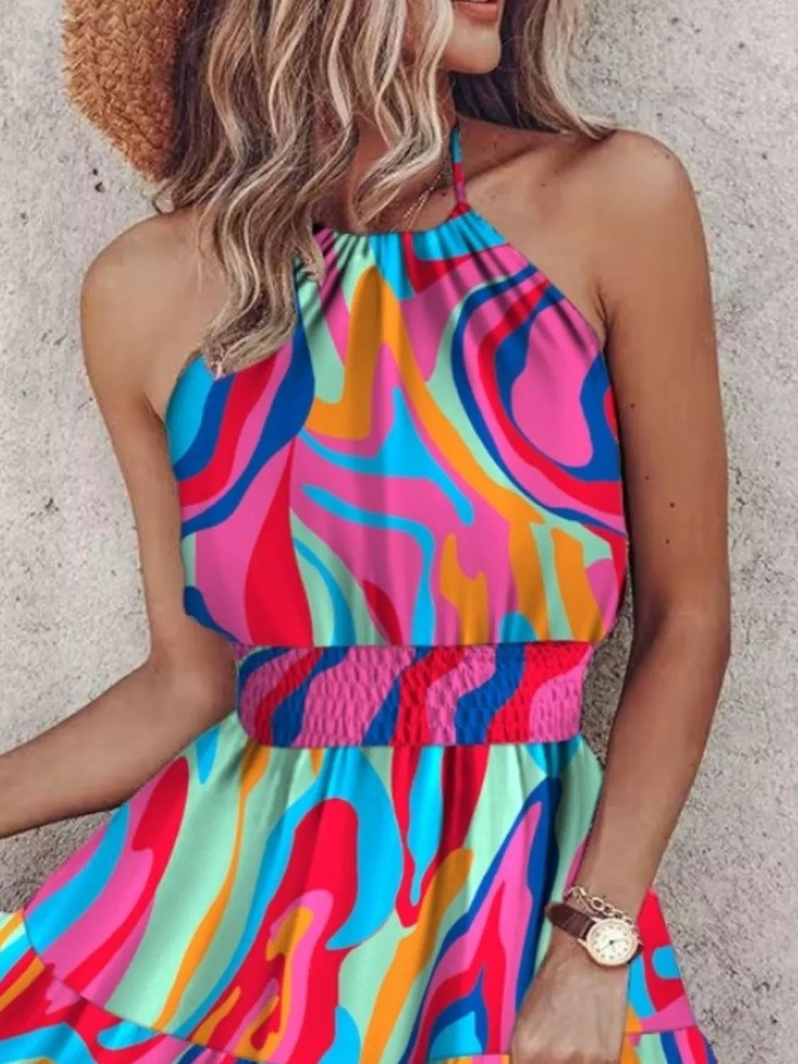 Hazel Blues® |  Paisley Print Halter Neck Mini Dress