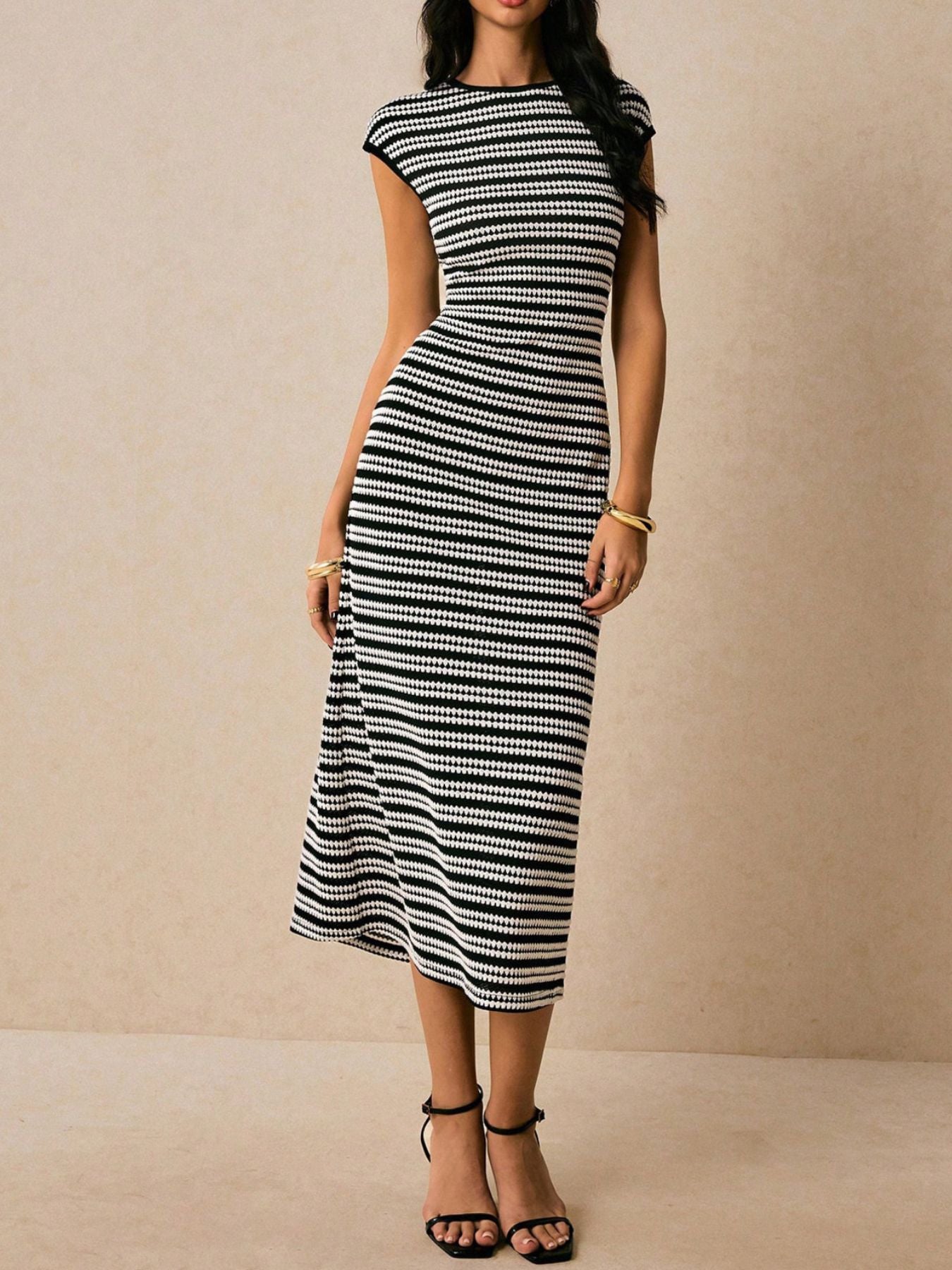 Hazel Blues® |  Striped Cap Sleeve Bodycon Midi Dress