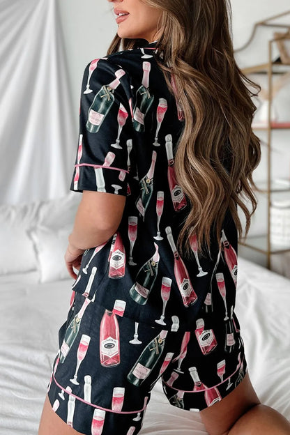 Hazel Blues® |  Champagne Print Short Sleeve Top and Shorts Set