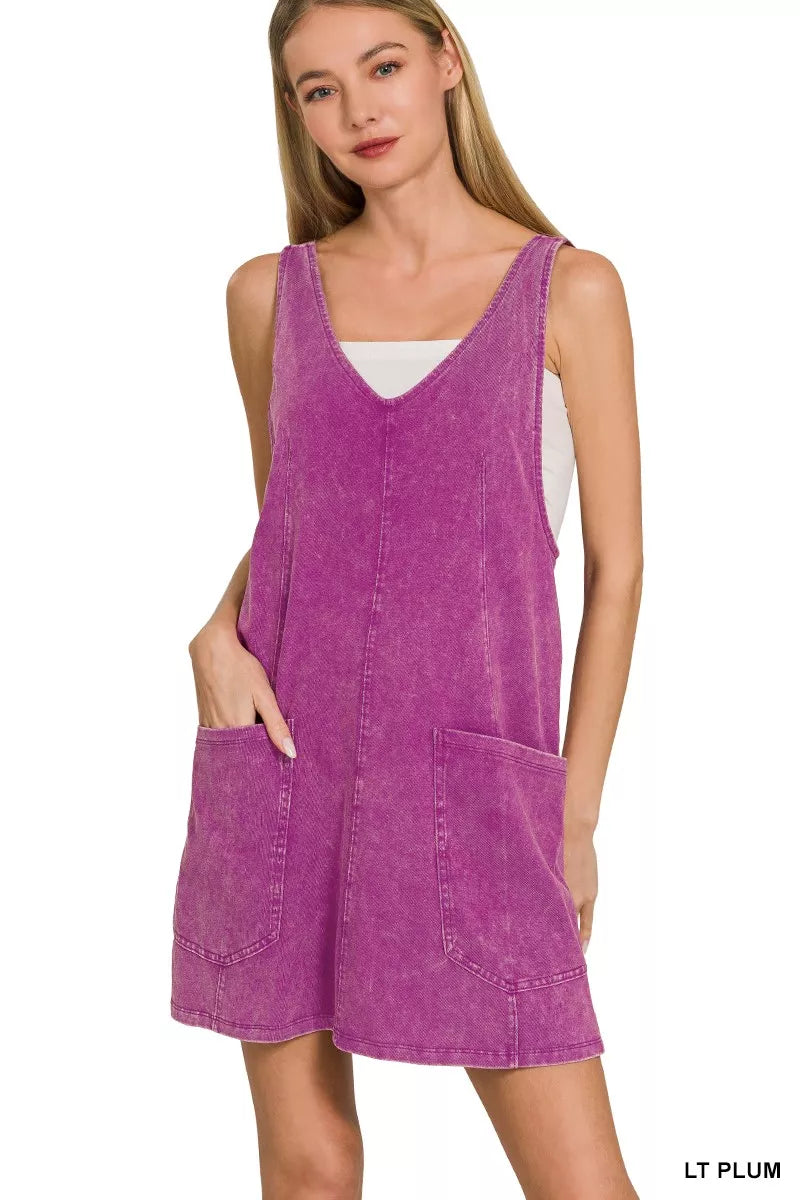 Hazel Blues® |  Zenana Acid Washed Overall Knit Mini Dress