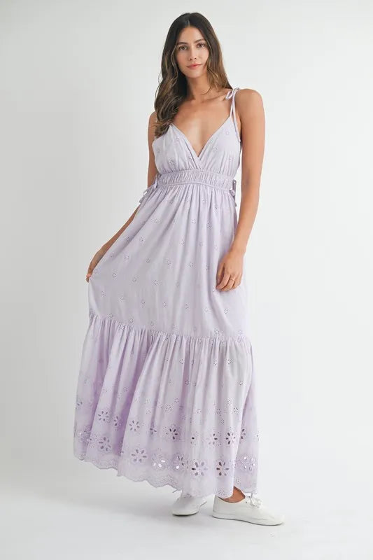 Hazel Blues® |  MABLE Eyelet Lace Maxi Dress With Side Strap Details