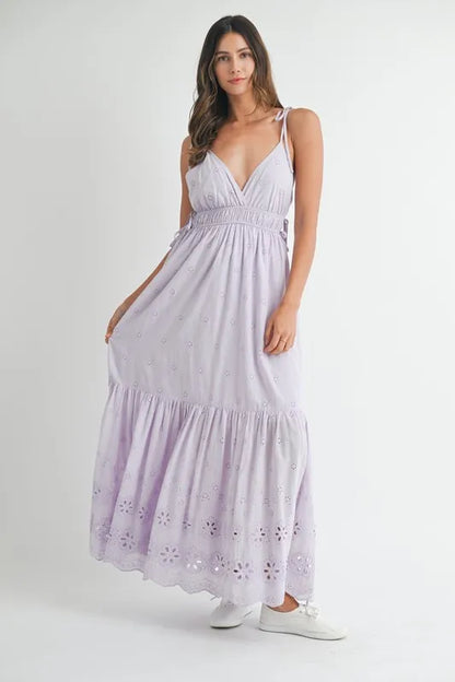 Hazel Blues® |  MABLE Eyelet Lace Maxi Dress With Side Strap Details