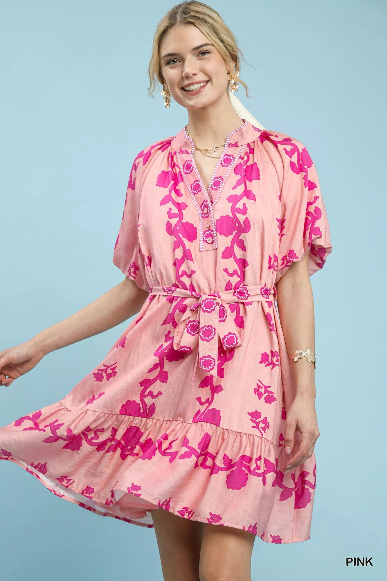 Hazel Blues® |  Umgee Floral Tie-Waist Boho Mini Dress