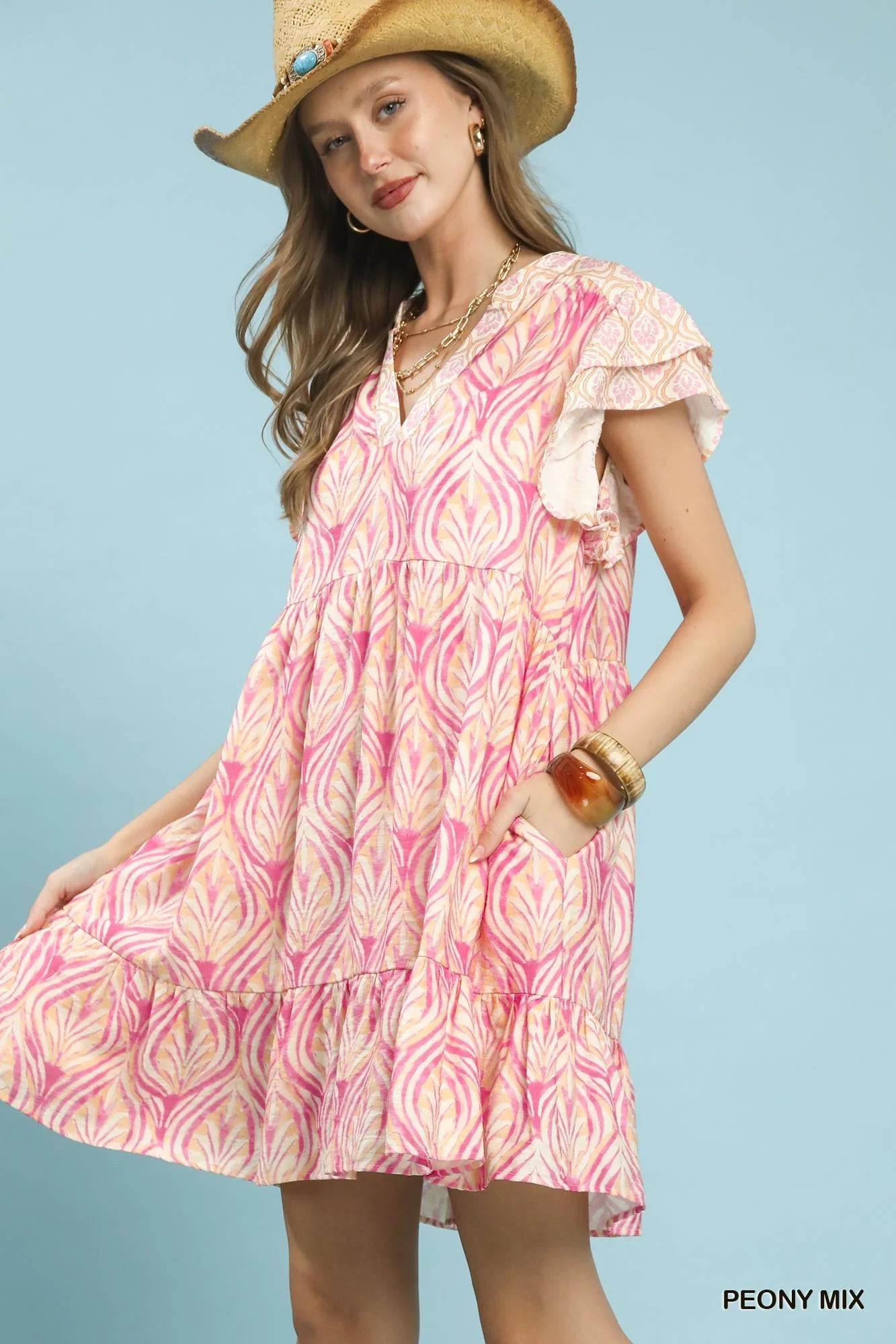 Hazel Blues® |  Umgee Mix Printed Flutter Sleeve Dress