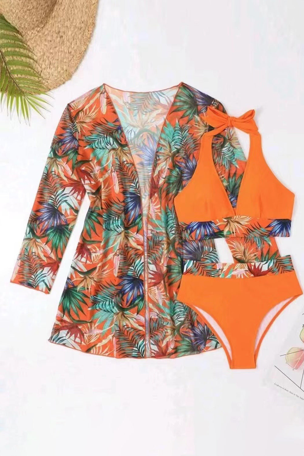Hazel Blues® | Printed Halter Neck Three-Piece Swim Set