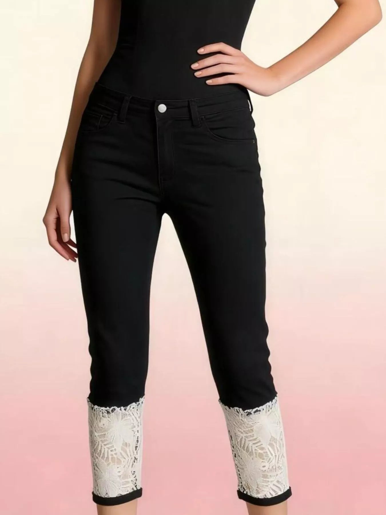 Hazel Blues® | Lace Trimmed Capri Jeans