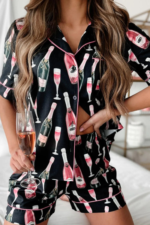 Hazel Blues® |  Champagne Print Short Sleeve Top and Shorts Set