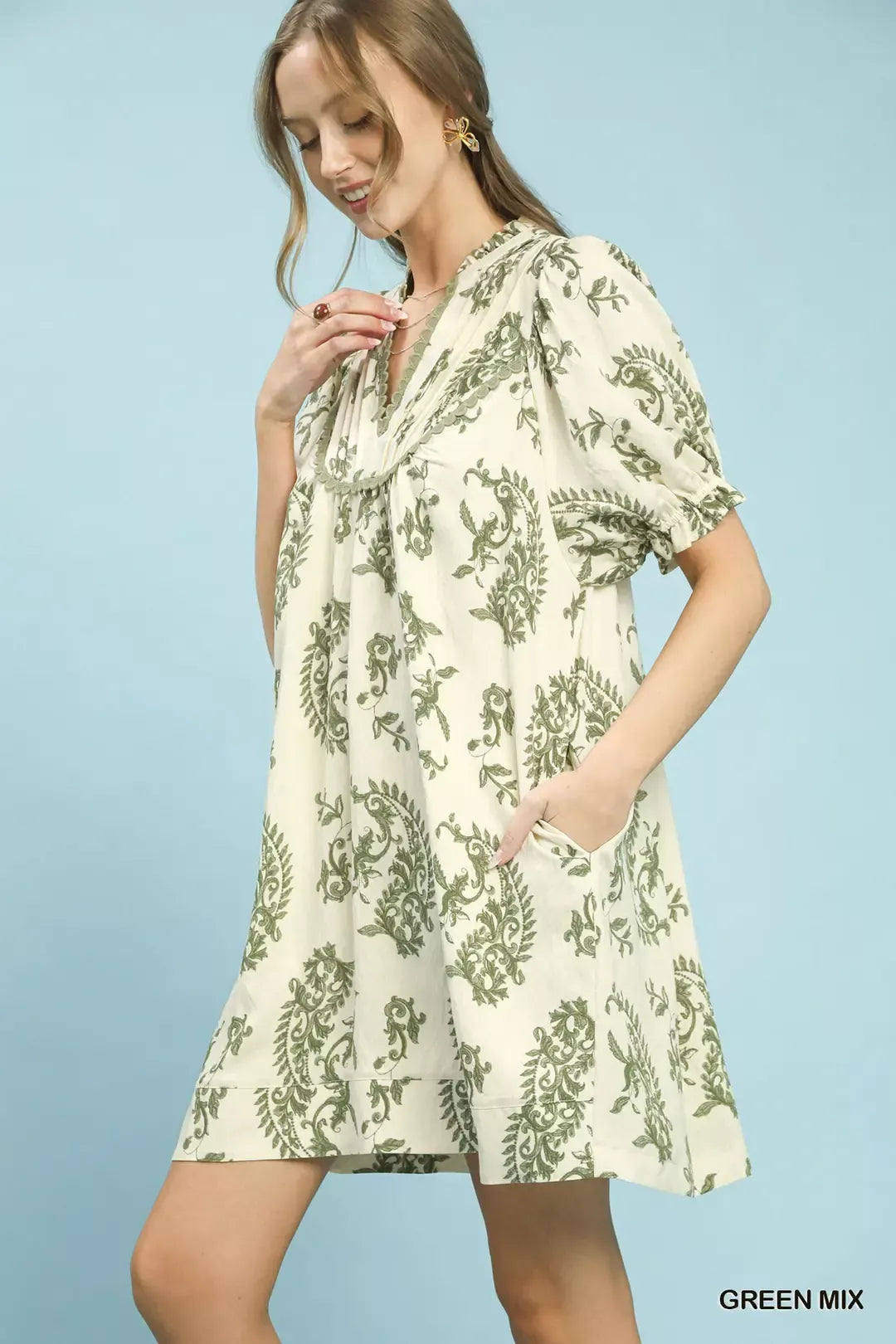 Hazel Blues® |  Umgee Mix Paisley Scallop Trim Dress