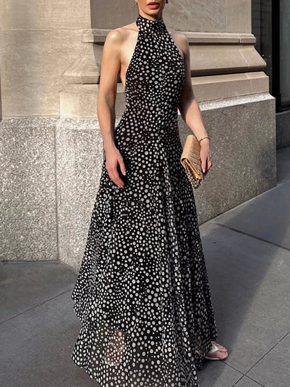Hazel Blues® |  Halter Neck Polka Dot Maxi Dress