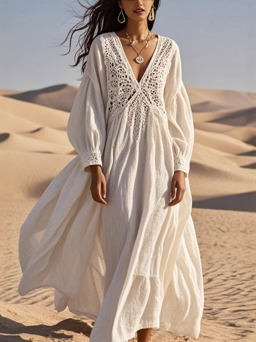 Hazel Blues® |  Crochet Trimmed V-Neck Midi Dress