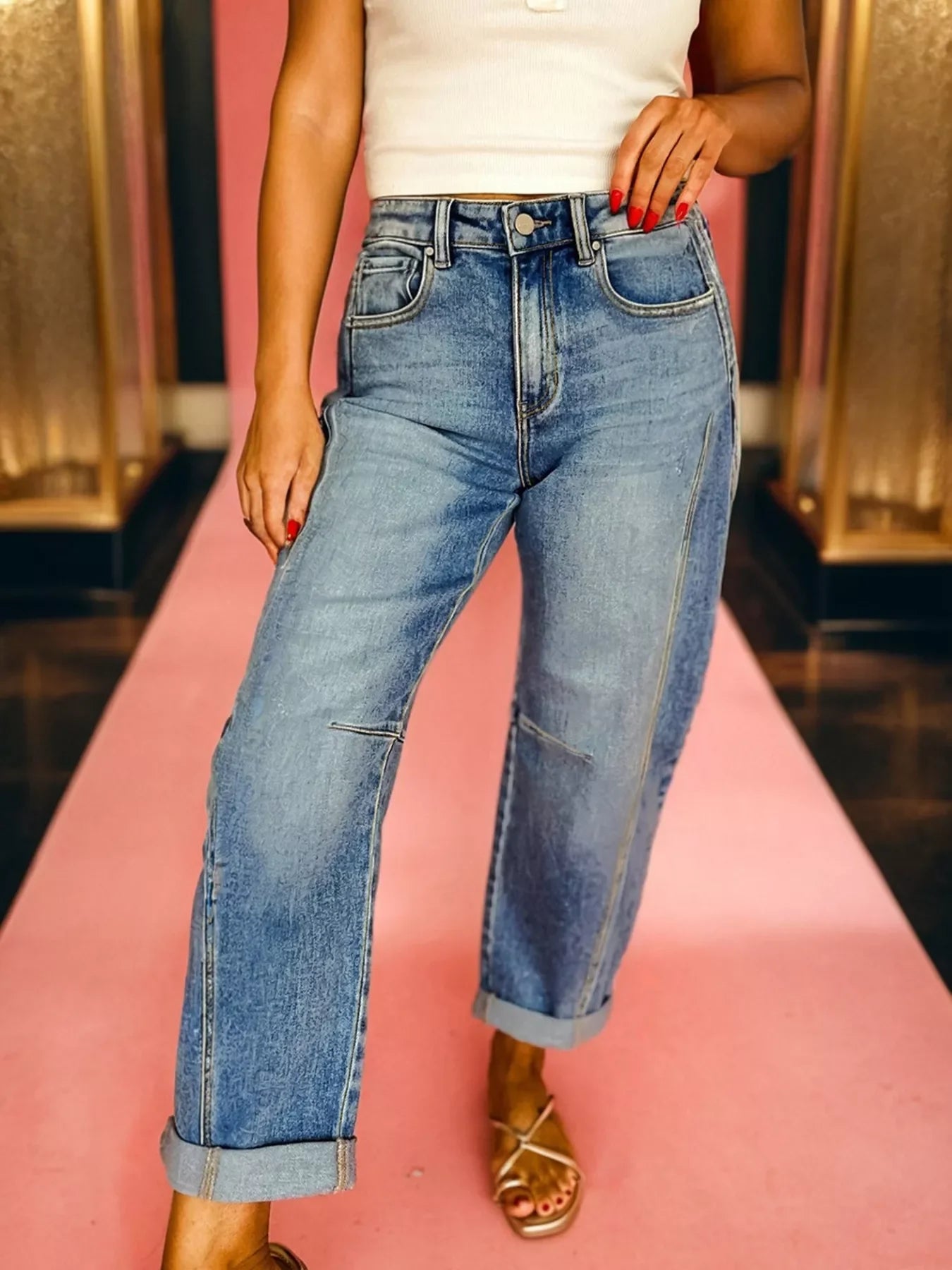 Hazel Blues® |  Vintage Washed Seam Detail Shift Jeans
