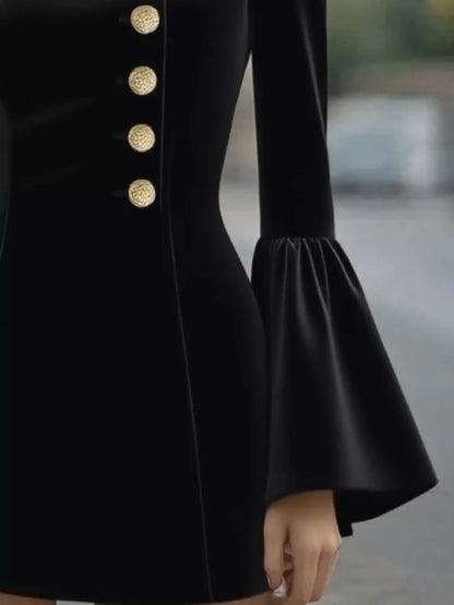 Hazel Blues® |  Bell Sleeve Mini Dress with Front Button